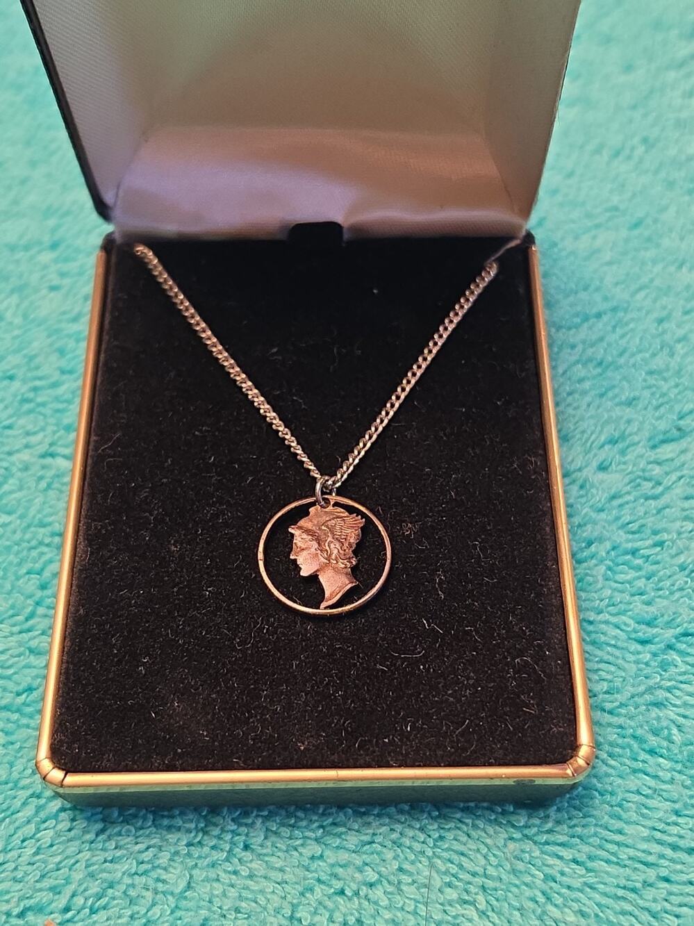 Vintage Hand Cut-Out Mercury Dime Pendant Necklace 90% Silver Winged Liberty...